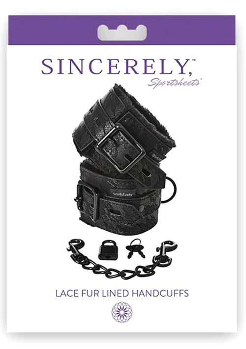 Load image 1 in gallery view. Sincerely Lace Fur Lined Handcuffs - Black