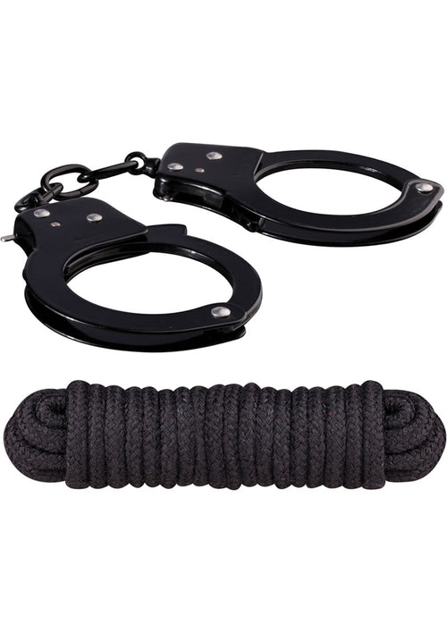 Load image 1 in gallery view. Sinful Metal Cuffs with Keys and Love Rope - Black/Metal
