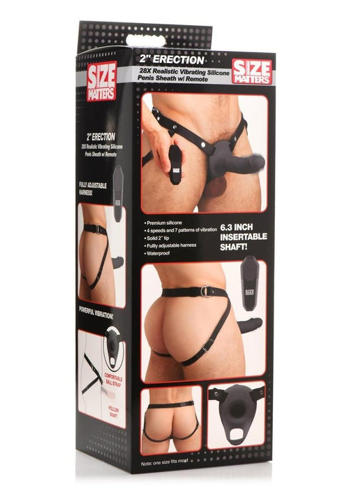 Load image 1 in gallery view. Size Matters 2 Erection 28x Realistic Vibrating Rechargeable Silicone Penis Sheath with Remote Control - Black