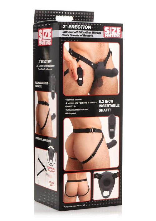 Load image 1 in gallery view. Size Matters 2 Erection 28x Smooth Vibrating Rechargeable Silicone Penis Sheath with Remote Control - Black