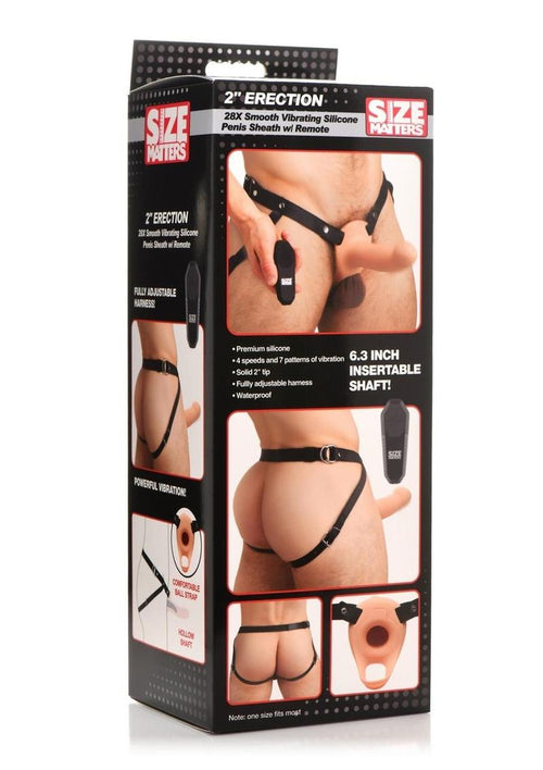 Load image 1 in gallery view. Size Matters 2 Erection 28x Smooth Vibrating Rechargeable Silicone Penis Sheath with Remote Control - Vanilla