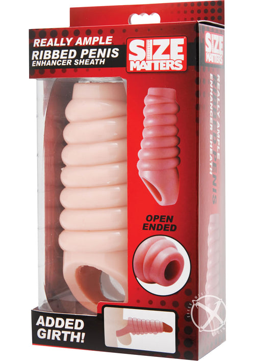 Load image 1 in gallery view. Size Matters Really Ample Ribbed Penis Enhancer Sheath - Vanilla