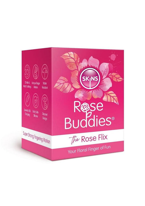 Load image 1 in gallery view. Skins Rose Buddies The Rose Flix Finger Rechargeable Silicone Clitoral Stimulator - Pink