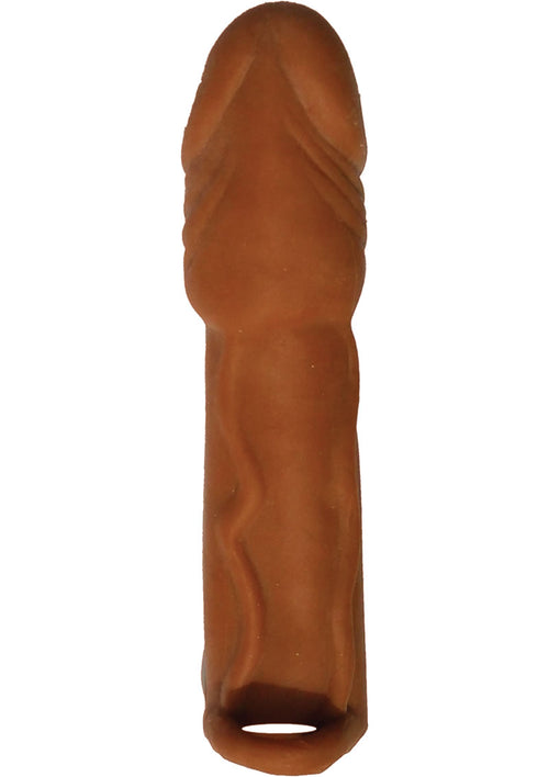 Load image 1 in gallery view. Skinsations Latin Lover Husky Lover Extension Sleeve with Scrotum Strap - Caramel - 6.5in