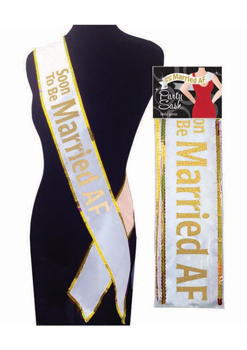 Load image 1 in gallery view. Soon to Be Married AF Party Sash - Gold/White