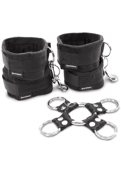 Load image 1 in gallery view. Sportsheets Hog Tie and Cuff - Black - 5 Piece/Set