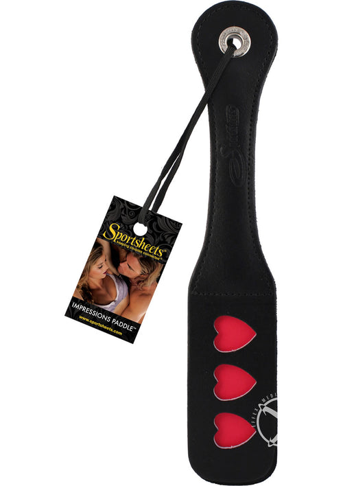 Load image 1 in gallery view. Sportsheets Leather Heart Impression Paddle - Black - 12in