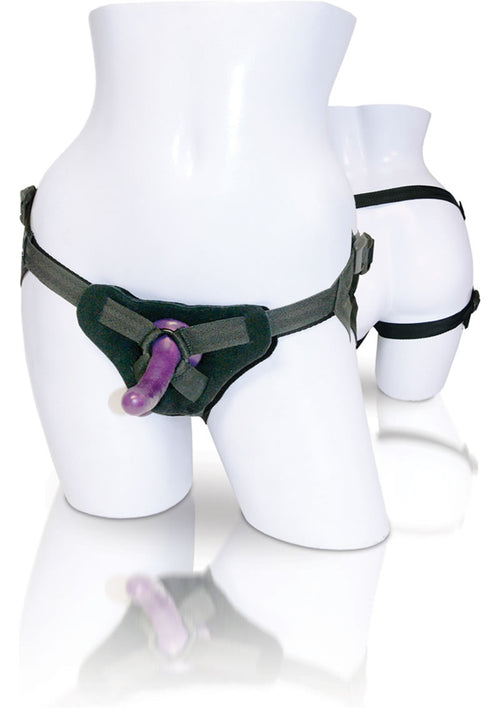 Load image 1 in gallery view. Sportsheets New Cummers Strap-On Harness Kit with Slim Dildo - Black/Purple