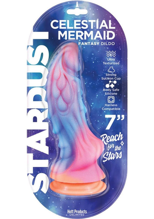 Load image 1 in gallery view. Stardust Cestial Mermaid Silicone Dildo with Suction Cup - Multicolor - 7in
