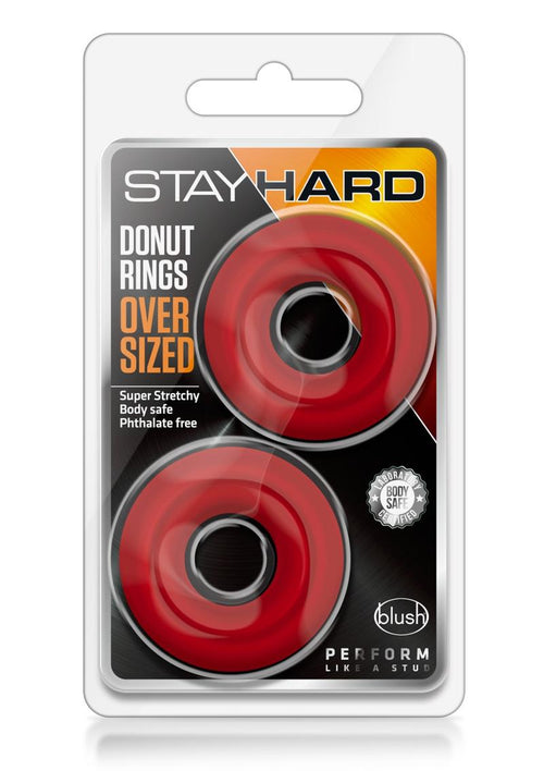 Load image 1 in gallery view. Stay Hard Donut Cock Rings Oversized - Red - 2 Pack