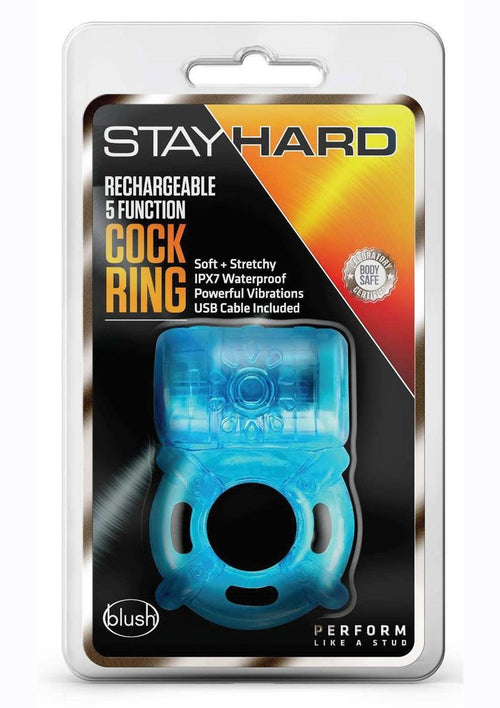 Load image 1 in gallery view. Stay Hard Rechargeable 5 Function Cock Ring - Blue