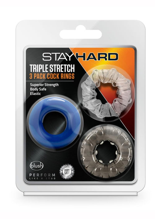 Load image 1 in gallery view. Stay Hard Triple Stretch Cock Rings - Assorted Colors/Multicolor - 3 Pack