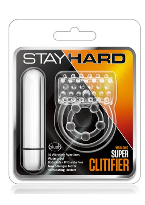 Load image 1 in gallery view. Stay Hard Vibrating Super Clitifier Cock Ring with Bullet - Clear