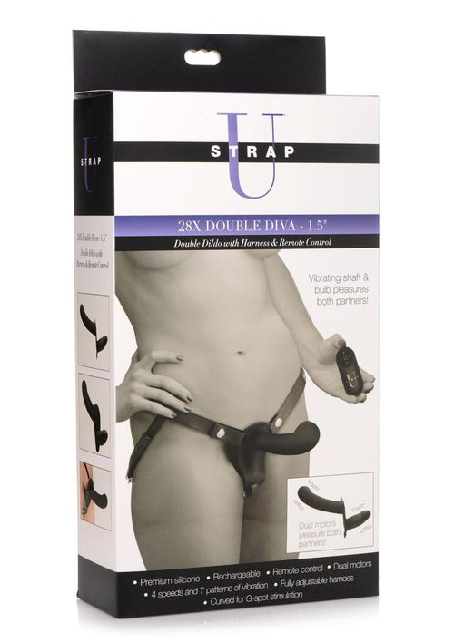 Load image 1 in gallery view. Strap U 28x Rechargeable Silicone 28x Double Dildo with Harness and Remote Control - Black