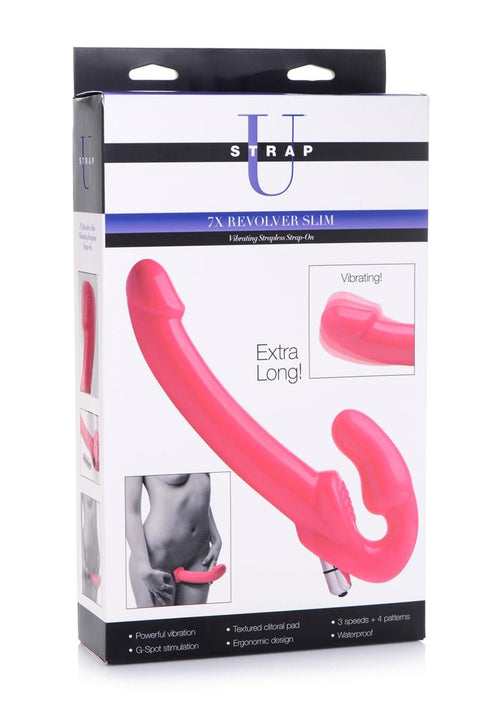 Load image 1 in gallery view. Strap U 7x Revolver Slim Vibrating Strapless Strap-On Dildo - Pink