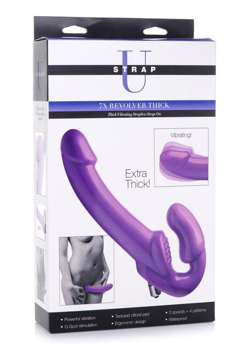 Load image 1 in gallery view. Strap U 7x Revolver Thick Vibrating Strapless Strap-On Dildo - Purple