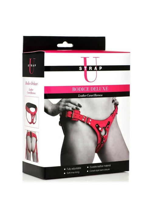 Load image 1 in gallery view. Strap U Bodice Deluxe Leather Corset Harness - Metal/Pink