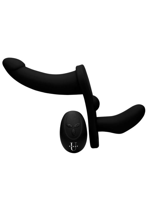 Load image 1 in gallery view. Strap U Double Take Double Penetration Rechargeable Silicone Vibrating Strap-On Harness - Black