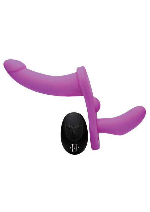 Load image 1 in gallery view. Strap U Double Take Double Penetration Rechargeable Silicone Vibrating Strap-On Harness - Purple