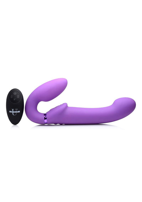 Load image 1 in gallery view. Strap U Ergo-Fit G-Pulse Silicone Rechargeable 10x Dual Dildo Strapless Strap-On with Remote Control - Purple