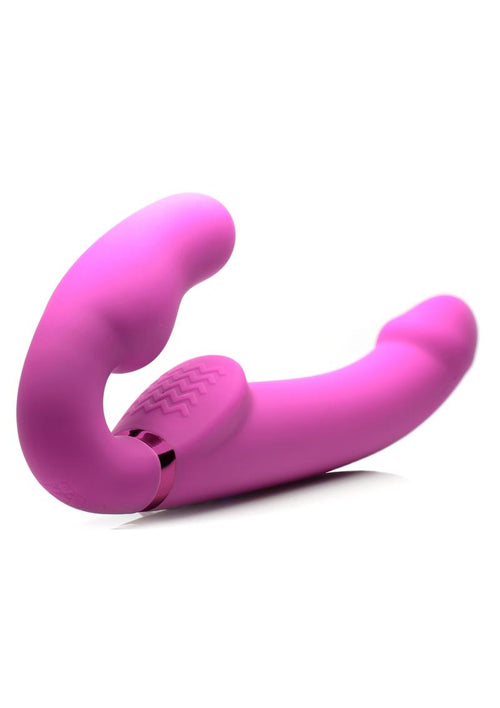 Load image 1 in gallery view. Strap U Evoke Ergo Fit Inflatable and Vibrating Silicone Strapless Strap-On with Remote Control - Pink