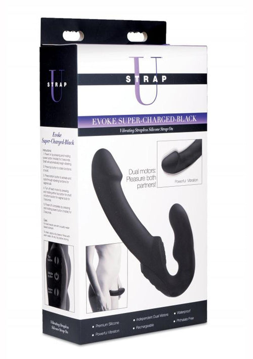 Load image 1 in gallery view. Strap U Evoke Super Charged Rechargeable Silicone Vibrating Strapless Strap-On - Black
