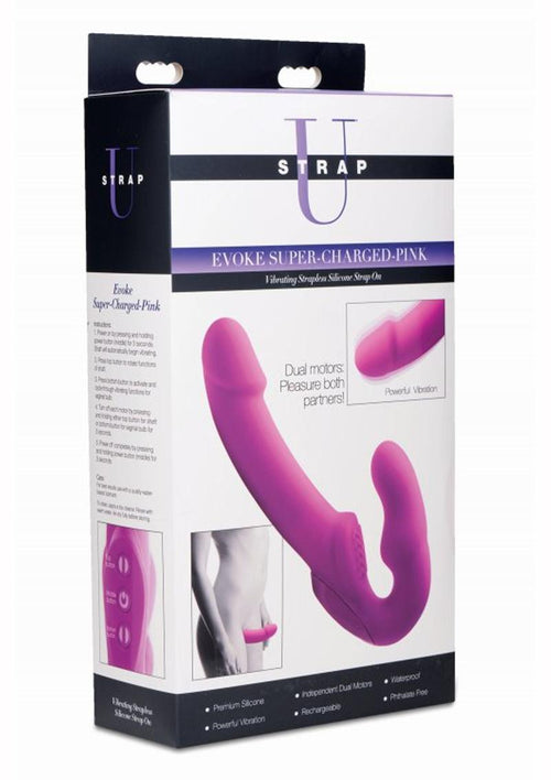 Load image 1 in gallery view. Strap U Evoke Super Charged Rechargeable Silicone Vibrating Strapless Strap-On - Pink