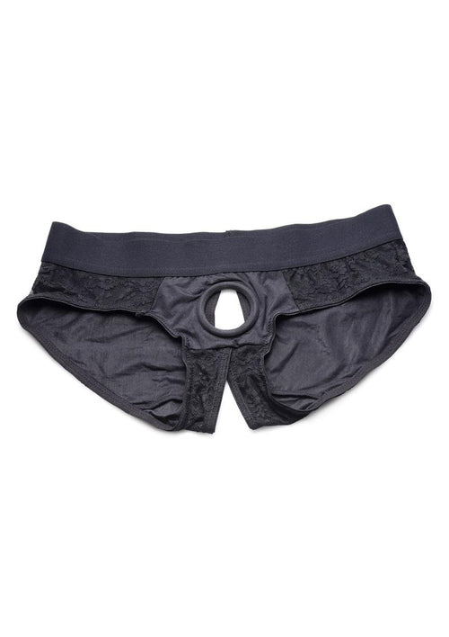 Load image 1 in gallery view. Strap U Lace Envy Black Crotchless Panty Harness - L/XL - Black
