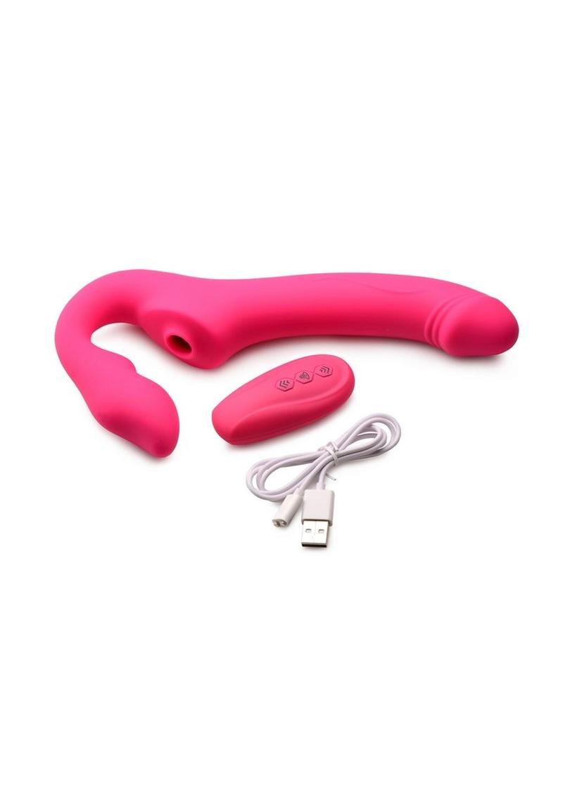 Strap U Licking Vibrating Rechargeable Silicone Strapless Strap-On with Remote Control STRAP U