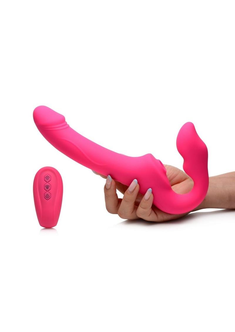 Strap U Licking Vibrating Rechargeable Silicone Strapless Strap-On with Remote Control STRAP U