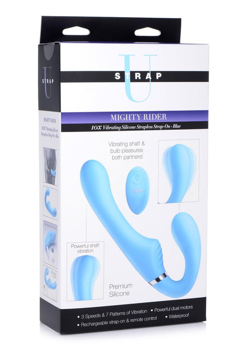 Load image 1 in gallery view. Strap U Mighty Rider 10x Silicone Rechargeable Strapless Strap-On - Blue