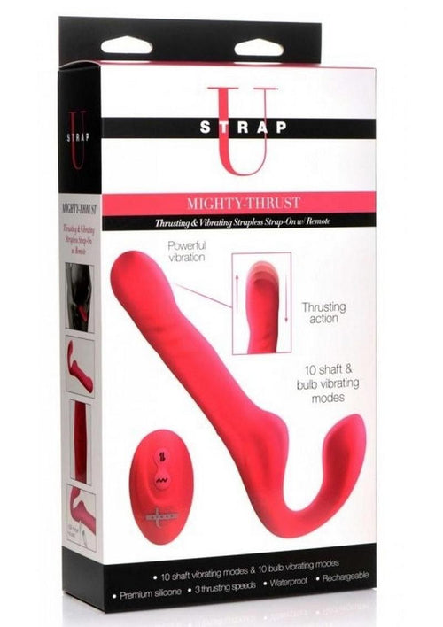 Load image 1 in gallery view. Strap U Mighty-Thrust Thrusting and Vibrating Strapless Strap-On with Remote Control - Pink