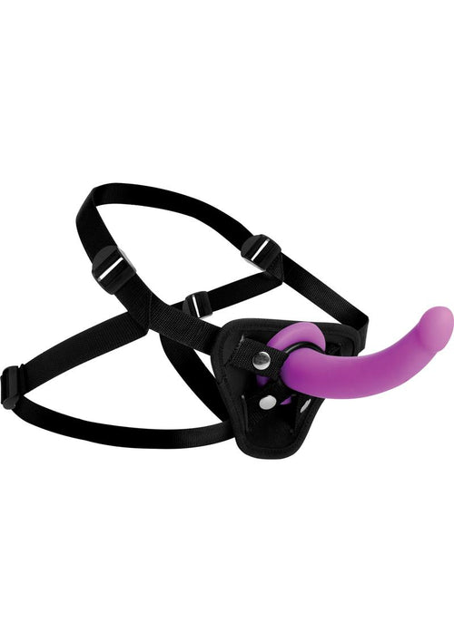 Load image 1 in gallery view. Strap U Navigator Silicone G-Spot 7in Dildo with Harness - Purple