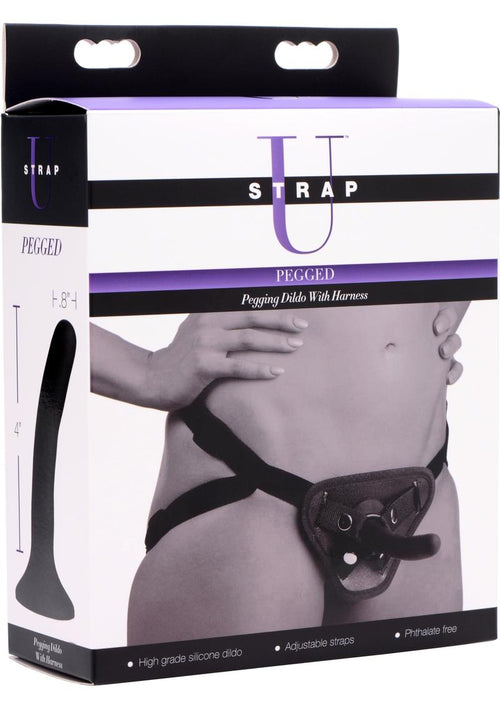 Load image 1 in gallery view. Strap U Pegged Pegging Silicone 5in Dildo with Harness - Black