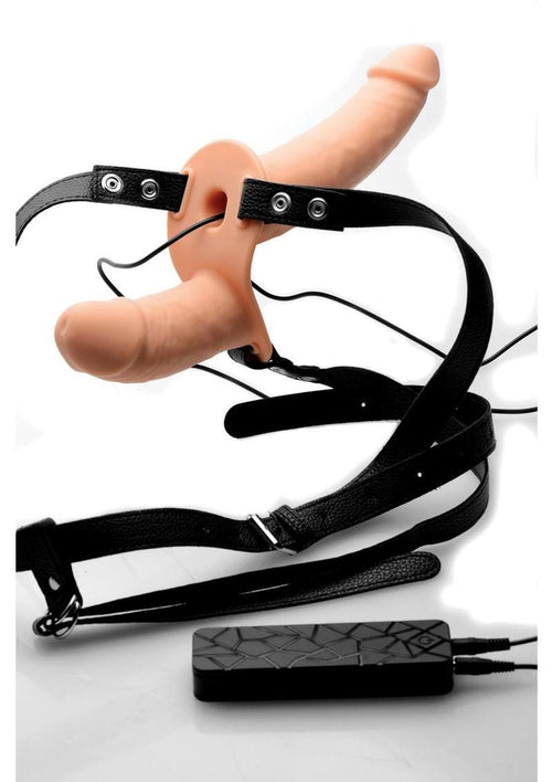 Load image 1 in gallery view. Strap U Power Pegger Silicone Vibrating Double Pleasure 6.5in Dildo with Harness STRAP U