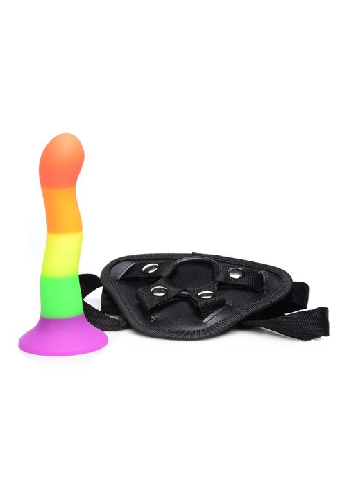 Load image 1 in gallery view. Strap U Proud Rainbow Silicone Dildo with Harness - Multicolor