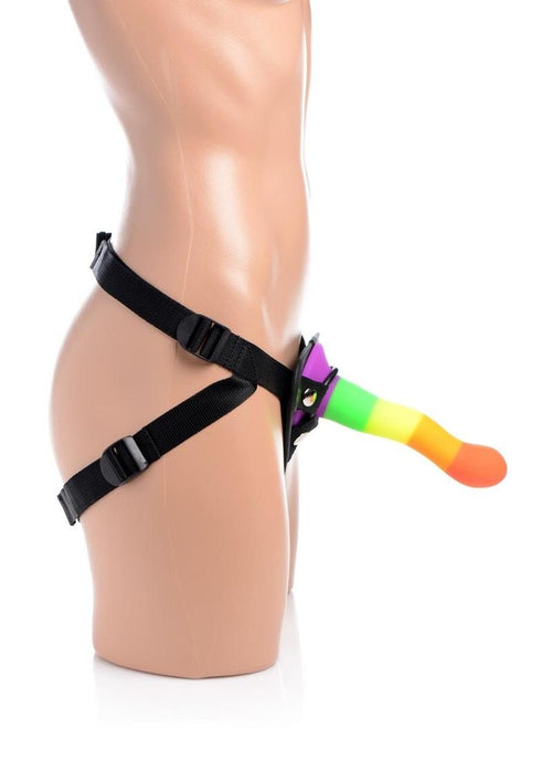 Load image 1 in gallery view. Strap U Proud Rainbow Silicone Dildo with Harness STRAP U