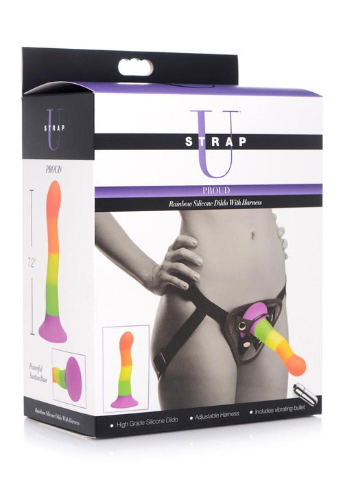 Load image 1 in gallery view. Strap U Proud Rainbow Silicone Dildo with Harness - Multicolor