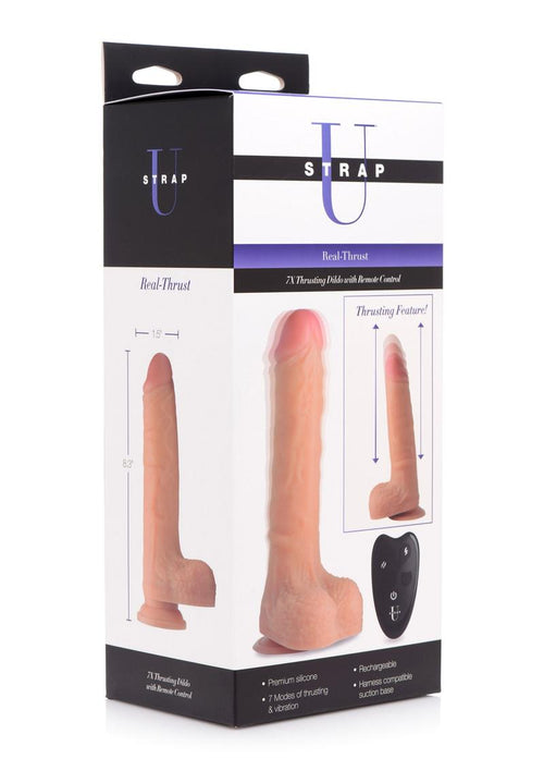 Load image 1 in gallery view. Strap U Real Thrust Thrusting and Vibrating Rechargeable Silicone Dildo - Flesh/Vanilla