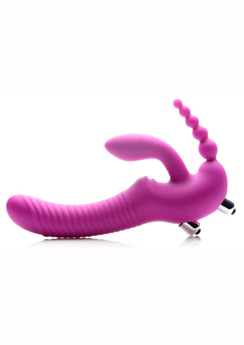 Load image 1 in gallery view. Strap U Regal Rider Vibrating Silicone Strapless Strap-On Triple G 6in Dildo - Purple