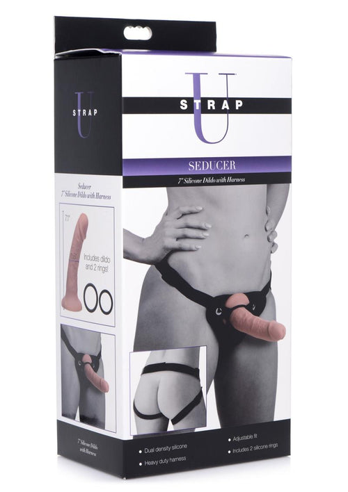 Load image 1 in gallery view. Strap-U Seducer Silicone Dildo with Harness - Vanilla - 7in