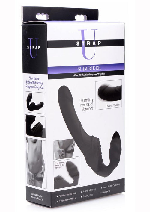 Load image 1 in gallery view. Strap U Slim Rider Rechargeable Silicone Strapless Strap-On - Black