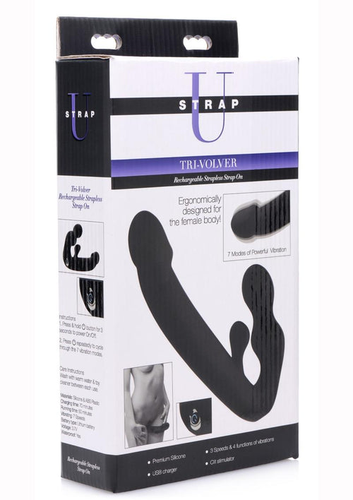 Load image 1 in gallery view. Strap U Tri-Volver Rechargeable Silicone Strapless Strap-On - Black