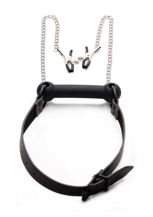 Load image 1 in gallery view. Strict Black Silicone Bit Gag with Nipple Clamps STRICT