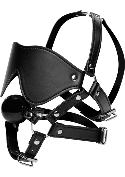 Load image 1 in gallery view. Strict Eye Mask Harness with Ball Gag - Black