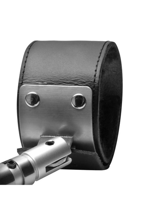 Load image 1 in gallery view. Strict Leather Adjustable Swiveling Spreader Bar with Leather Cuffs - Black/Silver