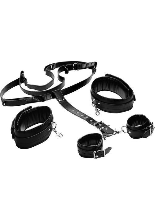 Load image 1 in gallery view. Strict Thigh Sling with Wrist Cuffs - Black