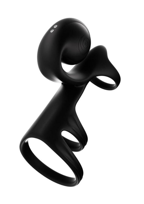 Load image 1 in gallery view. Svibe Snail Jovi Arc Rechargeable Silicone Couples Triple Cock Ring with Remote Control - Noir Haze