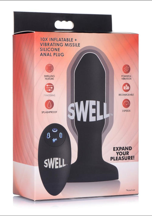 Load image 1 in gallery view. Swell Inflatable Rechargeable Silicone Vibrating Missile Anal Plug - Black