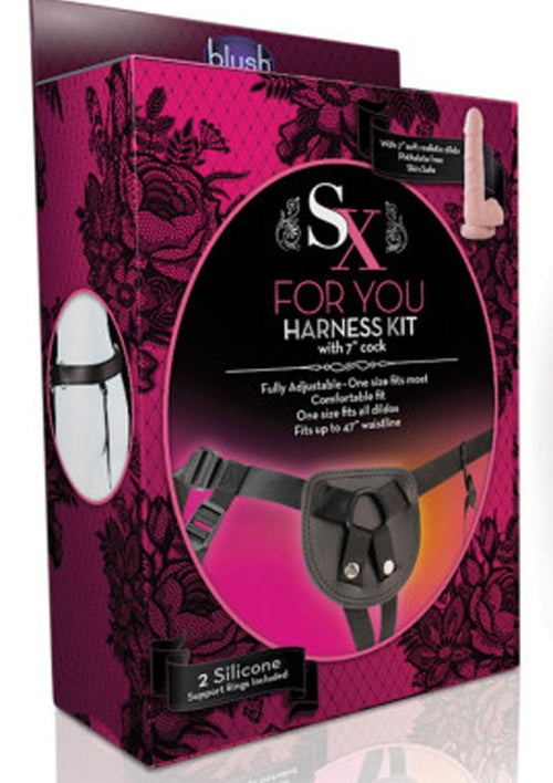 Load image 1 in gallery view. Sx For You Harness Kit with Silicone Dildo - Black/Flesh - 7in